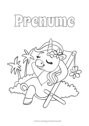 Pagină de colorat personalizată Unicornă Vara Animal Dragoni, unicorni și animale fantastice șezlong