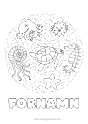 Gratis färgläggning Mandala Sköldpadda Manet Djur Hippocampus Sjöstjärna Marina djur eller vattenlevande djur Reptiler