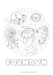 Gratis farvelægning Mandala Skildpadde Meduse Dyr Hippocampus Søstjerne Havdyr eller vandlevende dyr Reptiler