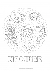 Colorear para personalizar Mandala Tortuga Medusa Animales Caballo de mar Estrella de mar Animales marinos o acuáticos Reptiles