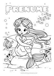 Desen liber de colorat Mare Pește Sirena Crab Animale marine sau acvatice