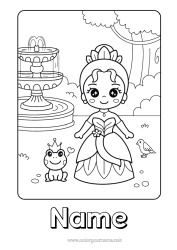Free colouring Cute Frog Princess Fairy tale Marine or aquatic animals Cartoon Famous princess