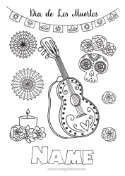Free colouring Skull Day of the Dead Music Music Day