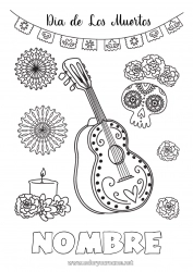 Colorear gratis Calavera Día de los Muertos Música Día Mundial de la Música