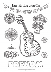 Coloriage gratuit Crâne Día de los Muertos Musique Fête de la musique