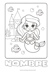 Colorear para personalizar Kawaii Princesa Sirena Cuento de hadas Dibujo animado Princesa famosa