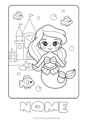 Colorazione gratuita Kawaii Principessa Sirena Fiaba Cartone animato Principessa famosa