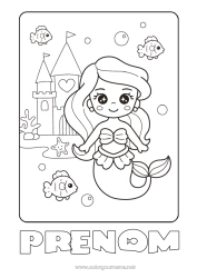 Coloriage à personnaliser Kawaii Princesse Sirène Conte de fées Dessin animé Princesse célèbre