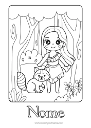 Disegno gratuito Kawaii Principessa Fiaba Animali della foresta Cartone animato Principessa famosa Procione