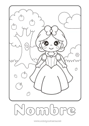 Colorear gratis Kawaii Princesa Cuento de hadas Frutas Manzana Dibujo animado Princesa famosa