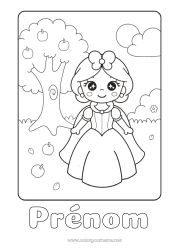 Coloriage gratuit Kawaii Princesse Conte de fées Fruits Pomme Dessin animé Princesse célèbre