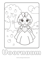 Gratis kleurplaat Kawaii Prinses Sprookje Fruit Appel Cartoon Beroemde Prinses Verhalen voor Kinderen Sneeuwwitje