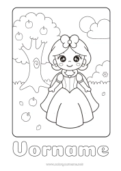 Kostenlose Zeichnung Kawaii Prinzessin Märchen Früchte Apfel Cartoon Berühmte Prinzessin Märchen für Kinder Schneewittchen