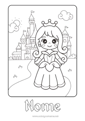 Desenho para personalizar Castelo Kawaii Princesa Conto de Fadas Desenho Animado Princesas famosas