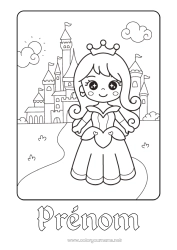 Coloriage gratuit Château Kawaii Princesse Conte de fées Dessin animé Princesse célèbre