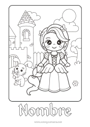 Colorear para personalizar Castillo Kawaii Conejo Princesa Cuento de hadas Animales del bosque Dibujo animado Princesa famosa