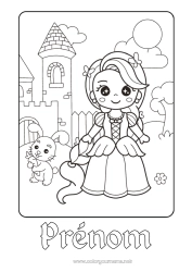 Coloriage à personnaliser Château Kawaii Lapin Princesse Conte de fées Animaux de la forêt Dessin animé Princesse célèbre