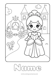 Coloring to customize Pumpkin Castle Kawaii Princess Fairy tale Carriages and coaches Historical or vintage vehicles Animated cartoon Famous princess Cinderella