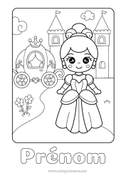 Coloriage gratuit Citrouille Château Kawaii Princesse Conte de fées Calèches et carrosses Véhicules historiques ou vintages Dessin animé Princesse célèbre Cendrillon