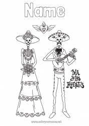 Free coloring Skeleton Skull Día de los Muertos World Music Day Guitar Musical instruments