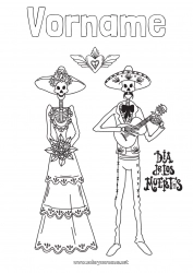 Kostenlose Zeichnung Skelett Schädel Día de los Muertos Musikfest Gitarre Musikinstrumente