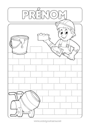 Coloriage gratuit Activités enfants Trace et colorie Métier Métiers du chantier Maçon Chantier, construction