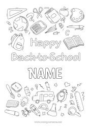 Colouring to customise Symbols Pencil School Bag Globe Back To School "Happy Return To School!" Stationery Supplies Alarm Clock Square Calculator Rapporteur