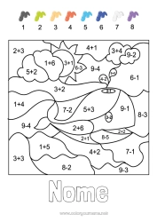 Colorazione gratuita Numero Balena Colorare per numeri Attività per Bambini Sottrazioni Addizioni Animali marini o acquatici
