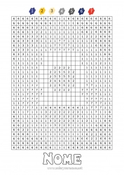 Desenho grátis Número Foguete Colorir por números Atividades para Crianças Espaço Veículos aéreos