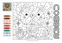 Colorear gratis Llevar Invierno Número Colorear por números Actividades para niños Animales Osito Animales del bosque