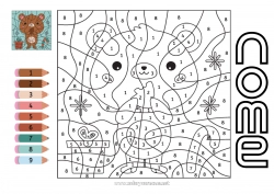 Desenho grátis Urso Inverno Número Colorir por números Atividades para Crianças Animal Filhote de urso Animais da floresta