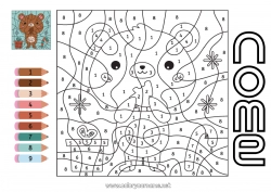 Colorazione gratuita Orso Inverno Numero Colorare per numeri Attività per Bambini Animale Orsetto Animali della foresta