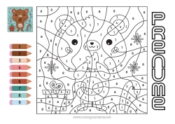 Pagină de colorat gratuită Urs Iarna Număr Desene magice de colorat Activități pentru copii Animal Ursuleț Animale din pădure