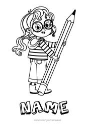 Free colouring Girl Pencil Pupil Stationery supplies