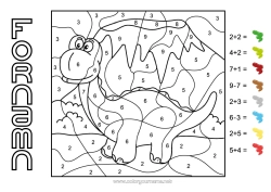 Gratis färgläggning Dinosaurier Siffra Magiska målarbilder Barnaktiviteter Djur Subtraktioner Tillägg Diplodocus