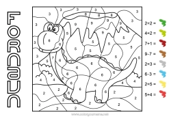 Fargeleggingssiden å tilpasse Dinosaurer Tall Magiske fargelegginger Barnaktiviteter Dyr Subtraksjoner Tillegg Diplodocus