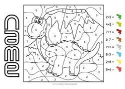 Coloring to customize Dinosaurs Number Coloring by numbers Children's activities Animal Subtractions Additions Diplodocus