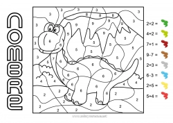 Dibujo libre Dinosaurios Número Colorear por números Actividades para niños Animales Sustracciones Adiciones Diplodocus