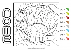 Colorazione gratuita Dinosauri Numero Colorare per numeri Attività per Bambini Animale Sottrazioni Addizioni Diplodoco