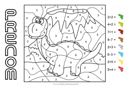 Coloriage gratuit Dinosaures Chiffre Coloriages magiques Activités enfants Soustractions Additions Diplodocus