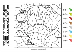 Kostenlose Zeichnung Dinosaurier Zahl Malen nach Zahlen Kinderaktivitäten Tier Subtraktionen Additionen Diplodocus