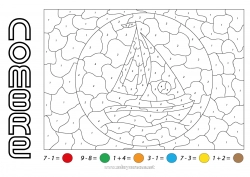 Colorear para personalizar Número Colorear por números Actividades para niños Barco Sustracciones Adiciones Velero Vehículos marítimos