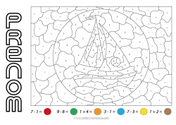Coloriage gratuit Chiffre Véhicules Coloriages magiques Activités enfants Bateau Soustractions Additions Voilier Véhicules maritimes