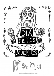 Free drawing Skeleton Skull Día de los Muertos Maracas Musical instruments