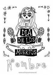 Dibujo libre Esqueleto Calavera Día de los Muertos Maracas Instrumentos de música