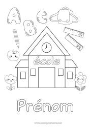 Coloriage à personnaliser Alphabet École Crayon Cartable Fournitures scolaires