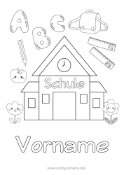 Kostenlose Malvorlage Alphabet Schule Bleistift Schultasche Schulbedarf