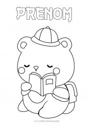 Coloriage gratuit Ours Ourson Livre Animaux de la forêt Lecture Cartable élève