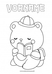 Kostenlose Malvorlage Bär Teddybär Buch Waldtiere Lesen Schultasche Schüler