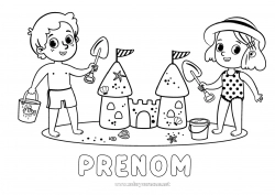 Coloriage à personnaliser Plage Enfant Château de sable Seau de plage Jeux et jouets Maillot de bain